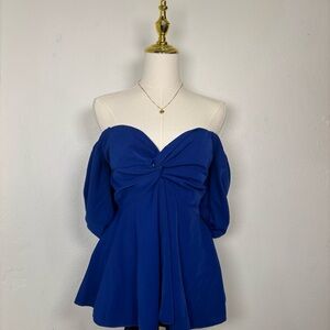 shein curve y2k royal blue elegant off shoulder puff babydoll flowy blouse